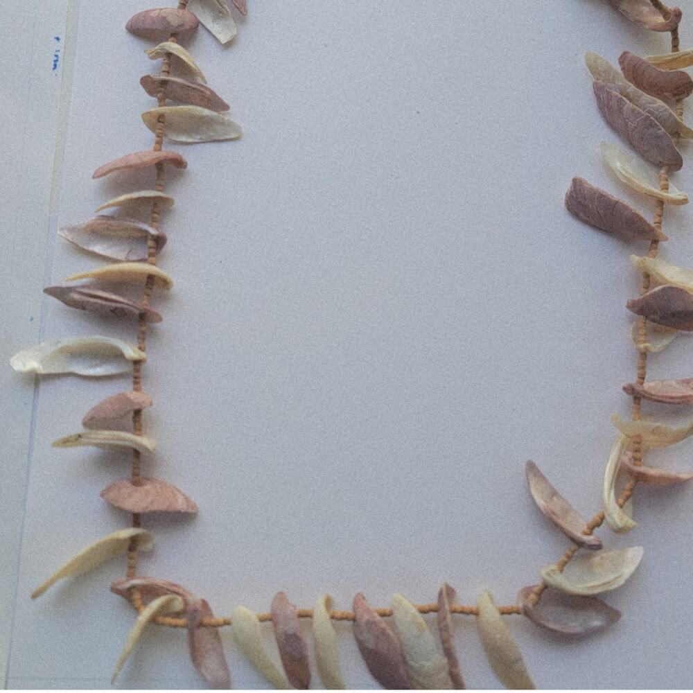Vintage Necklace Pink And Ivory Shell Fang Beads Boho Tribal Strand Choker 20In